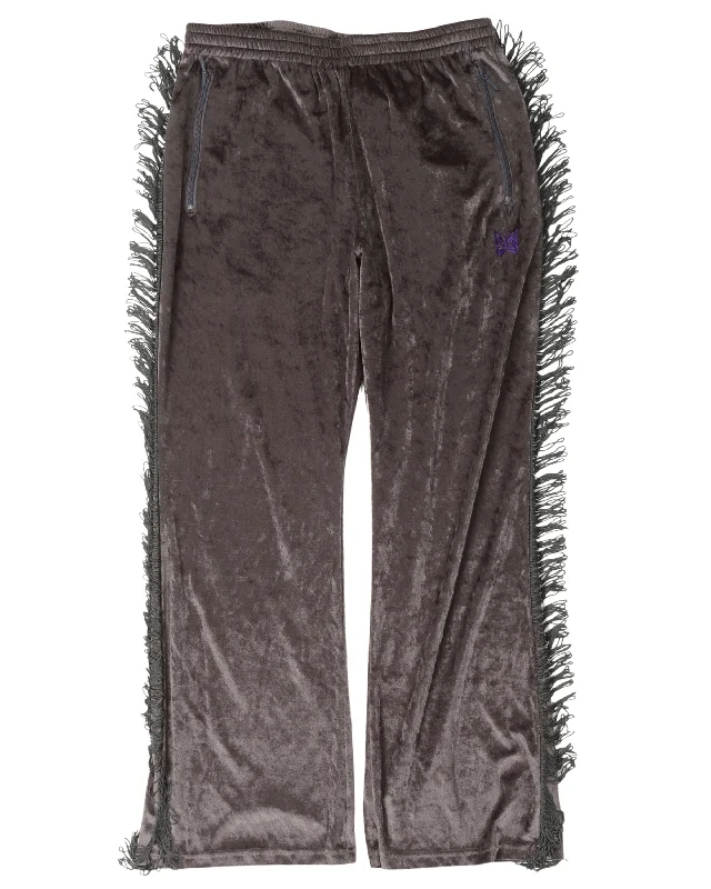 Fringe Boot-Cut Velour Track Pants Formal Wide-Leg Pants