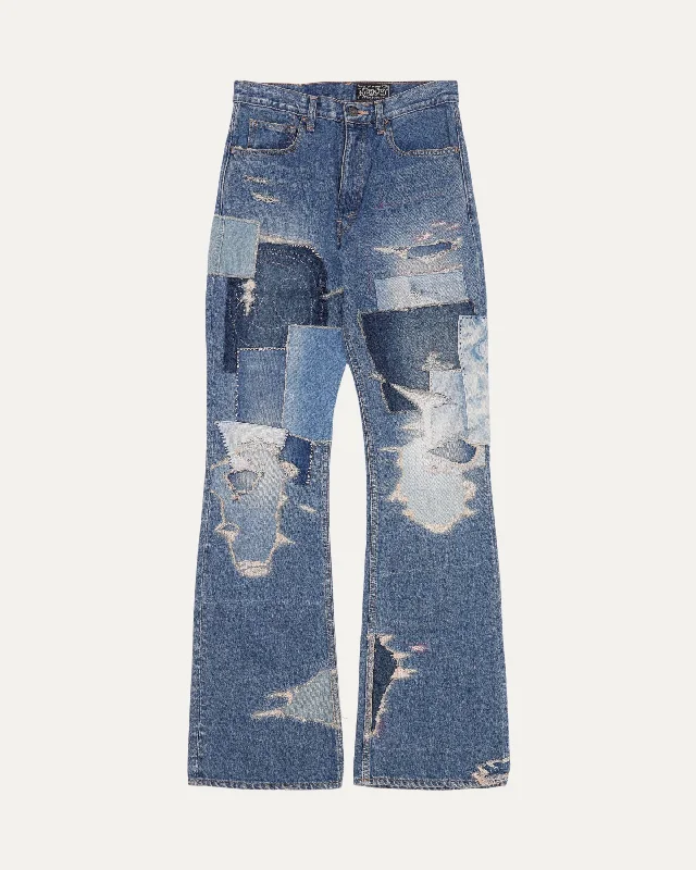14oz Denim 5P Crazy Dixie Remake Rat Flare Pants Comfortable Pleated Pants