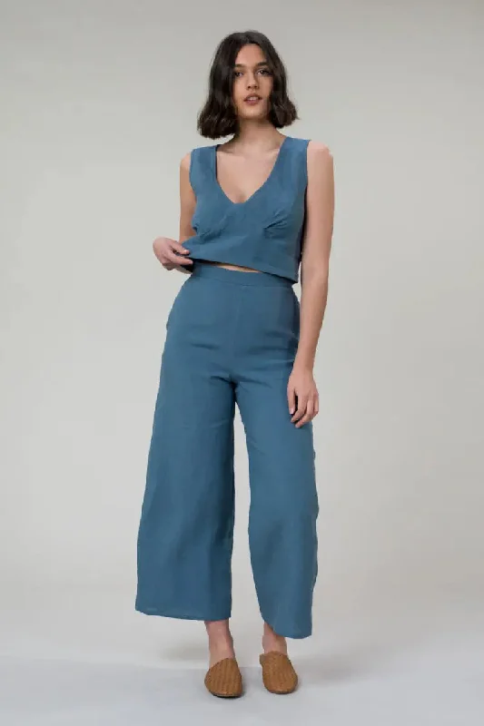 Emma linen pants in sky linen by Wilga Clothing Comfortable Jogging Pants