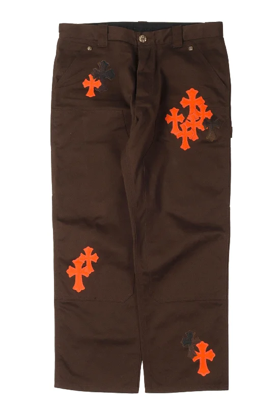 Double Knee Cross Patch Pants Comfy High-Waist Jeans