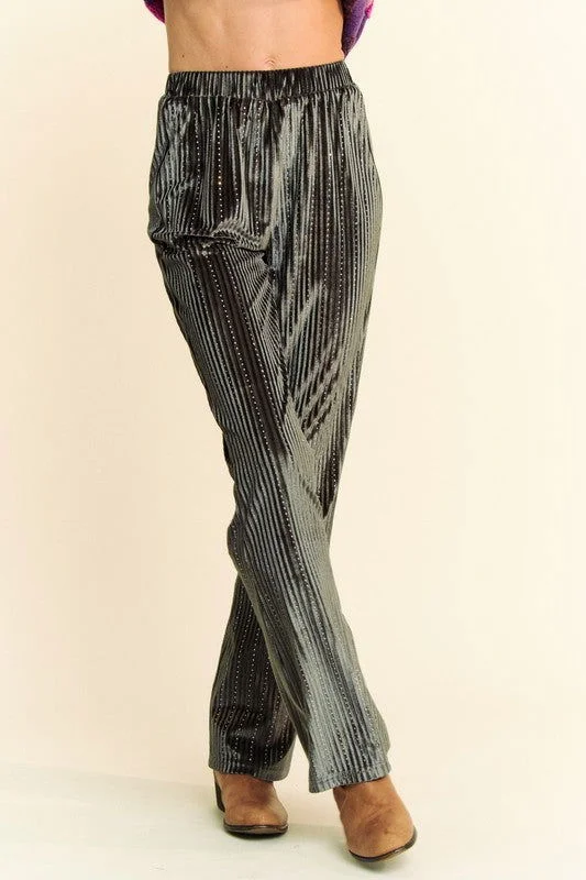 Davi & Dani Elastic Waist Knit Flare Pants In Grey Cozy Jogger Leggings