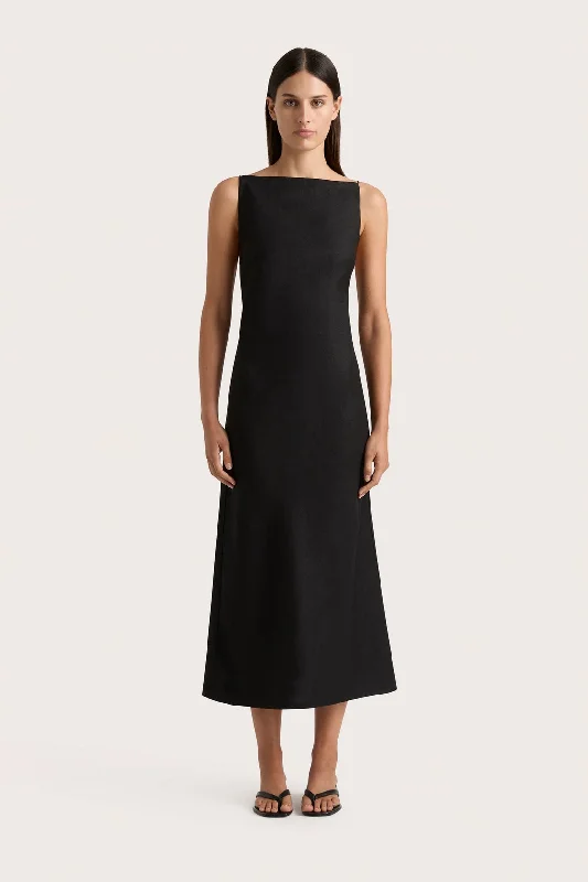 Antibes Maxi Dress - Black Fashionable Button-Down Maxi Dress