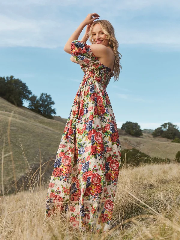 Aurora Puff Sleeve Maxi Dress - Blooming Floral Print Chic Boho Print Maxi Dress