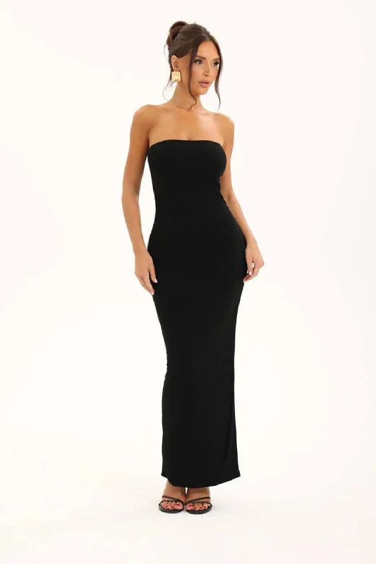 BODYCON BANDEAU MAXI DRESS IN BLACK Comfortable Long-Sleeve Maxi Dress