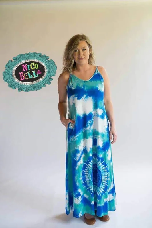 Beach Front Villa Spaghetti Strap Tie Dye Maxi Dress Cozy Ribbed Maxi Dress
