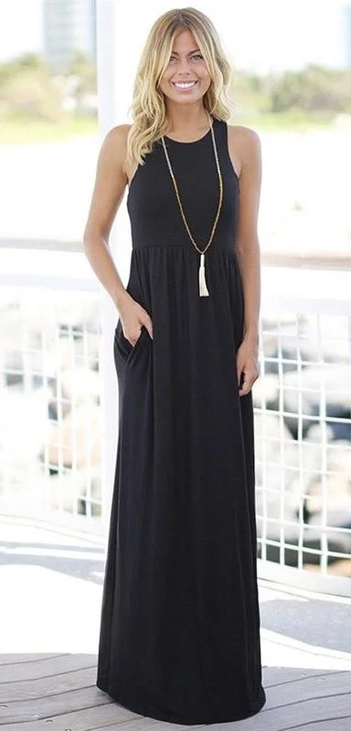 Black Racerback Maxi Dress Chic Sleeveless Maxi Dress