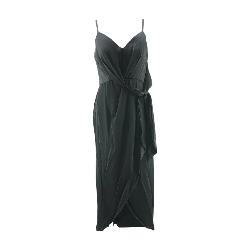 Black Solid Maxi Dress Trendy Satin Maxi Dress