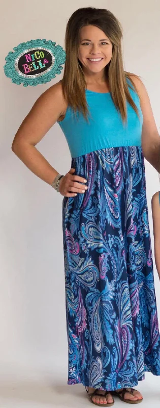 Blue Paisley Tank Maxi Dress Classic Solid Maxi Dress