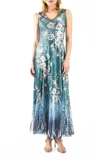 Calypso Border Floral Maxi Dress Comfortable Plunging Neckline Maxi Dress