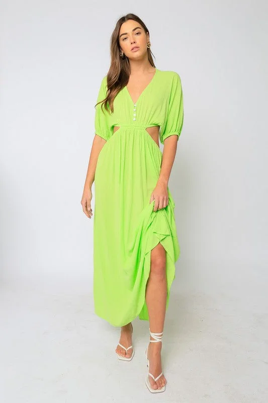 Center Of Attention Neon Green Maxi Dress Classic A-Line Maxi Dress