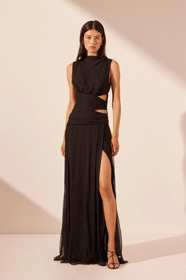 Claude Cut Out Side Split Maxi Dress Elegant Pleated Maxi Dress
