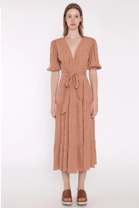 Crinkle Wrap Maxi Dress- Rust Elegant Pleated Maxi Dress