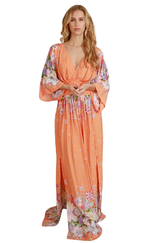 Dreamcatcher | Womens Rosalie V-Neck Maxi Dress (Sun kissed Orange) Stylish Off-Shoulder Maxi Dress Dreamcatcher | Womens Rosalie V-Neck Maxi Dress (Sun kissed Orange) Stylish Off-Shoulder Maxi Dress
