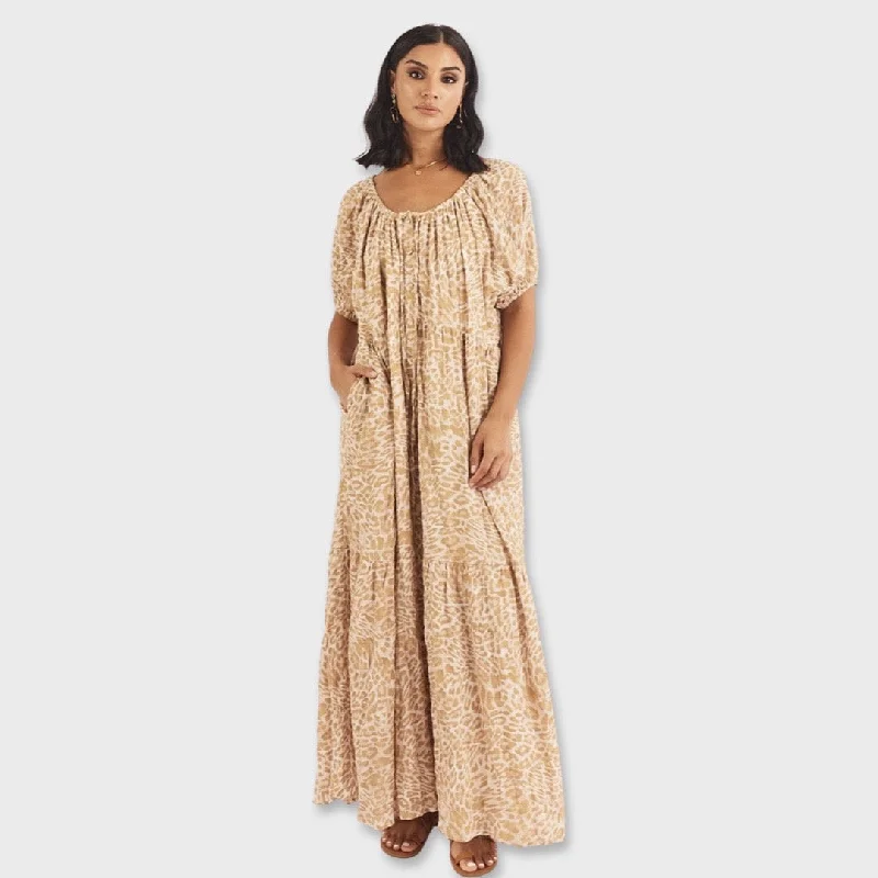 ELIJAH MAXI DRESS - PINK LEOPARD Comfortable T-Shirt Maxi Dress