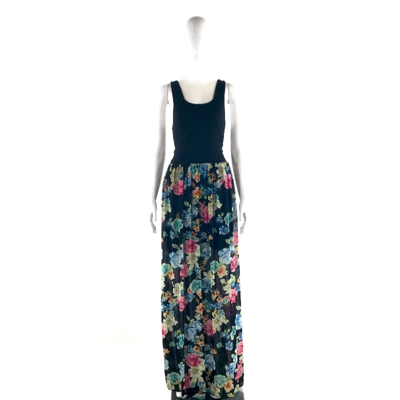 FELICITY & COC0 BLACK FLORAL MAXI DRESS-S Fashionable Open-Back Maxi Dress