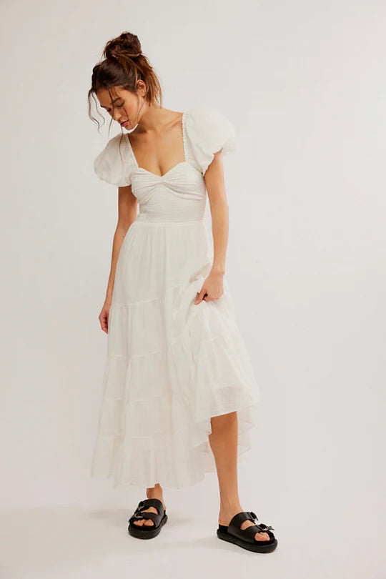 Free People Sundrenched Maxi Dress Whisper White Fashionable Asymmetrical Maxi Dress