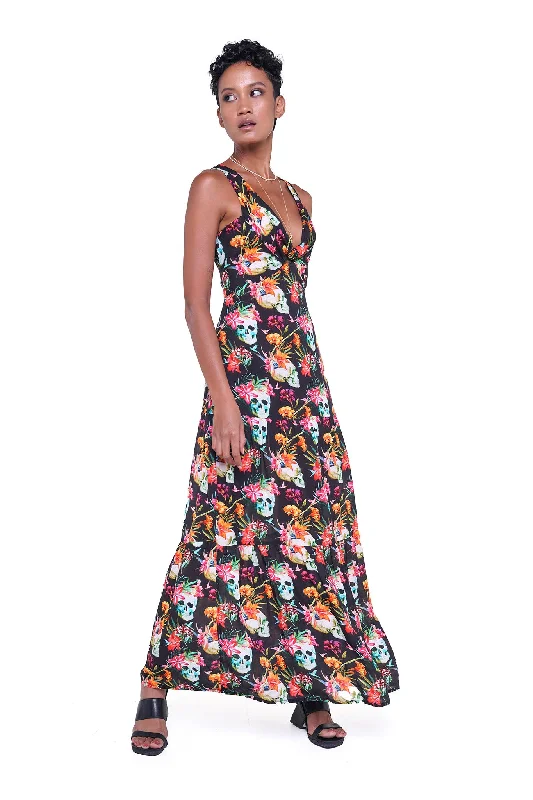GABI MAXI DRESS - HAWAIIAN BLACK Trendy Ruffled Maxi Dress