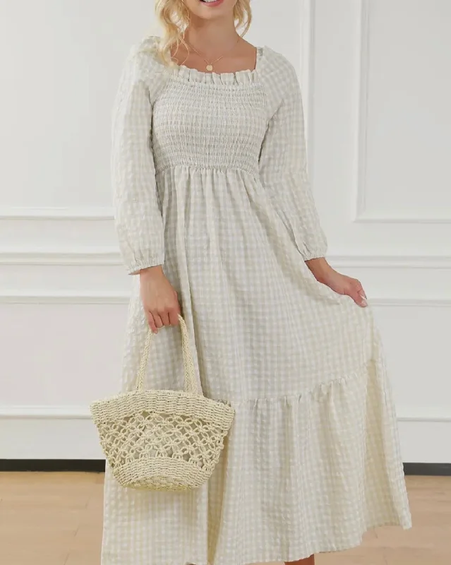 Gingham Smocked Ruffle
Maxi Dress Fashionable Chiffon Tiered Maxi Dress