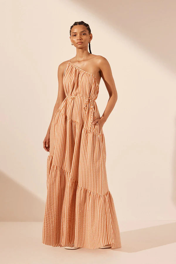 Hele One Shoulder Tiered Maxi Dress Cozy Longline Maxi Dress