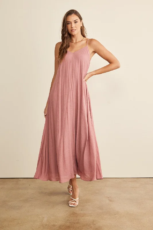 In February Flowy Classic V-neck Maxi Dress, Mauve Cozy Spaghetti Strap Maxi Dress