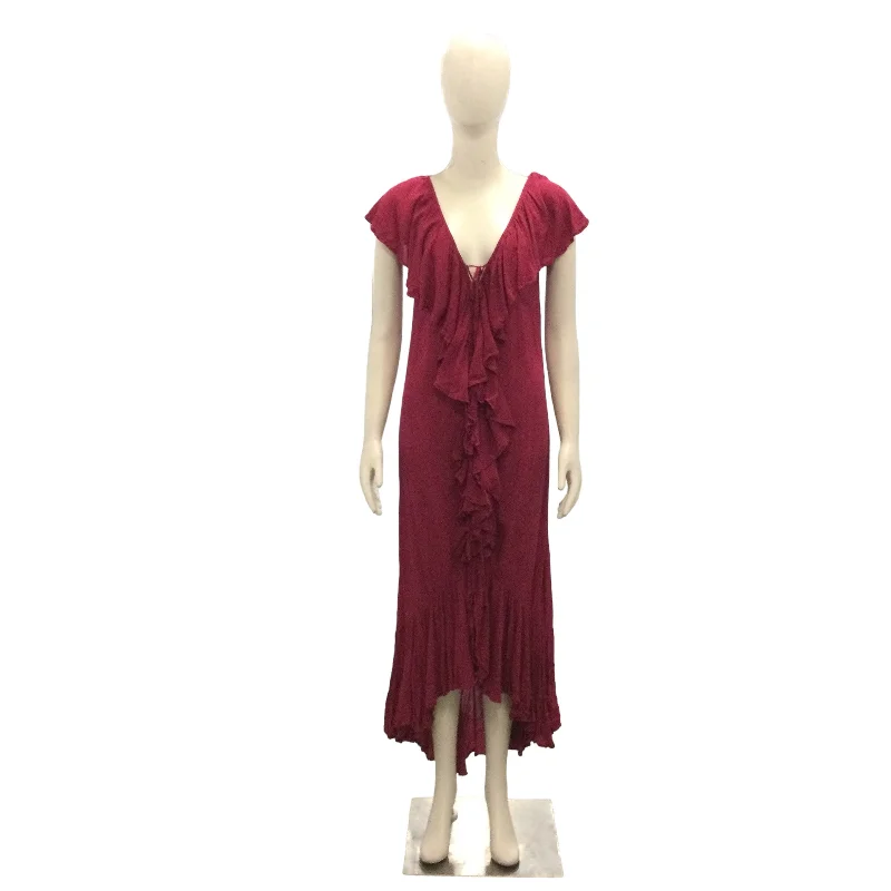 INDAH PINK RUFFLE MAXI DRESS - S Fashionable Open-Back Maxi Dress