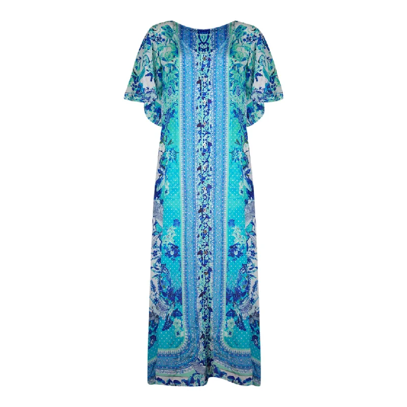 Inoa Catalina Azuro 12002 Blue Silk Maxi Dress Comfortable Ruffle Maxi Dress