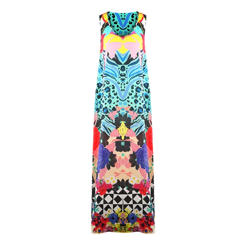 Inoa Monrovian 12001 Multicoloured Silk Flowing Maxi Dress Comfortable Flowy Maxi Dress