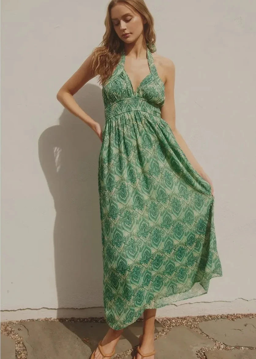 JADE KEYHOLE HALTER MAXI DRESS Trendy Ruffled Maxi Dress