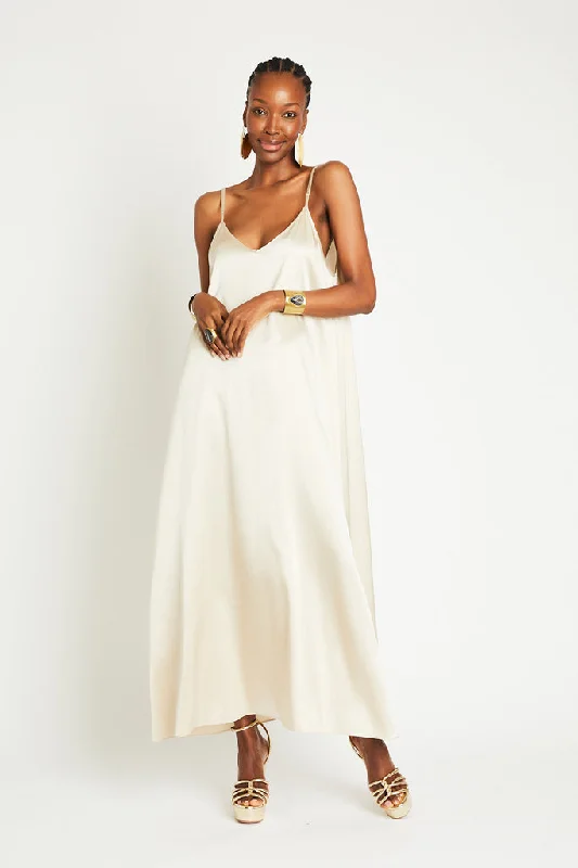 JULIE SILK MAXI DRESS - LATTE Chic Summer Floral Maxi Dress
