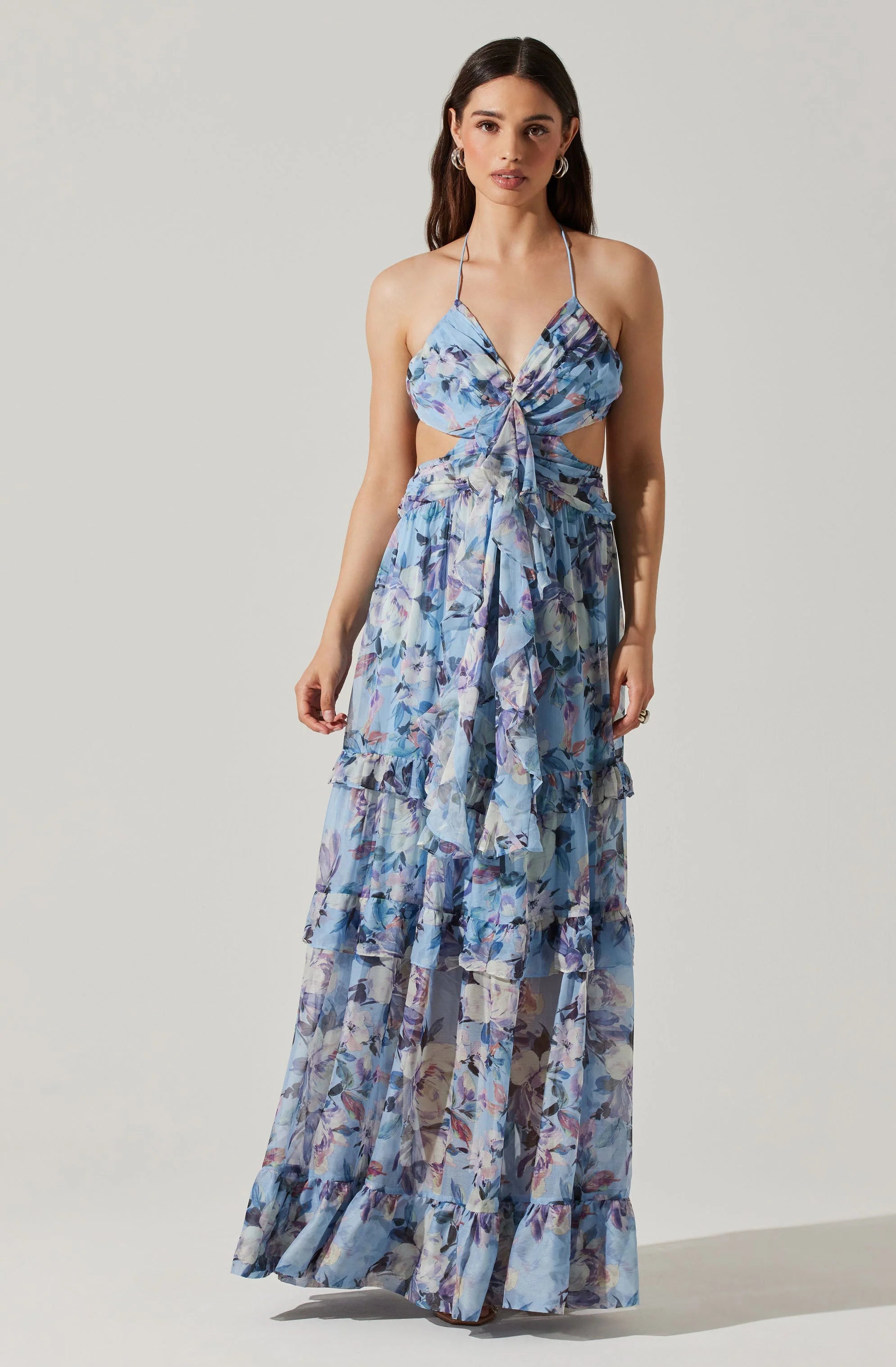Kitsune Floral Maxi Dress Fashionable Chiffon Maxi Dress