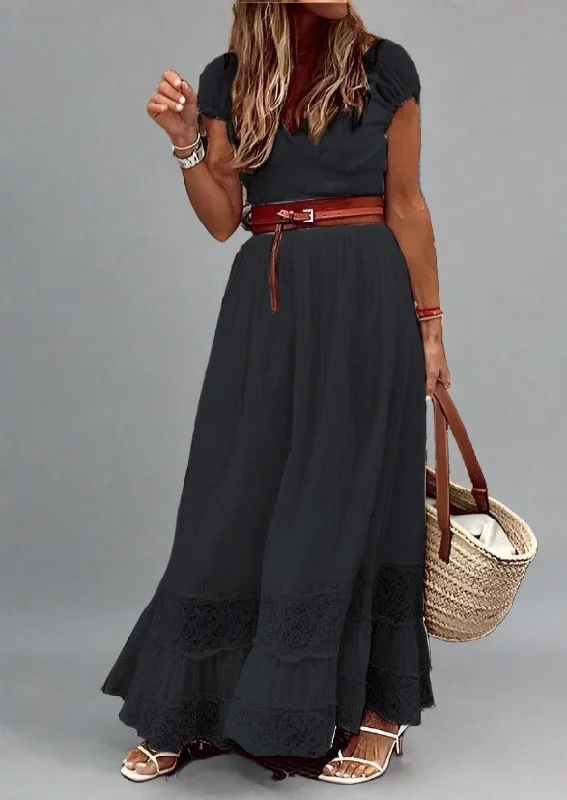 Lace Long Stitching Elegant Maxi Dress Cozy Open-Back Maxi Dress