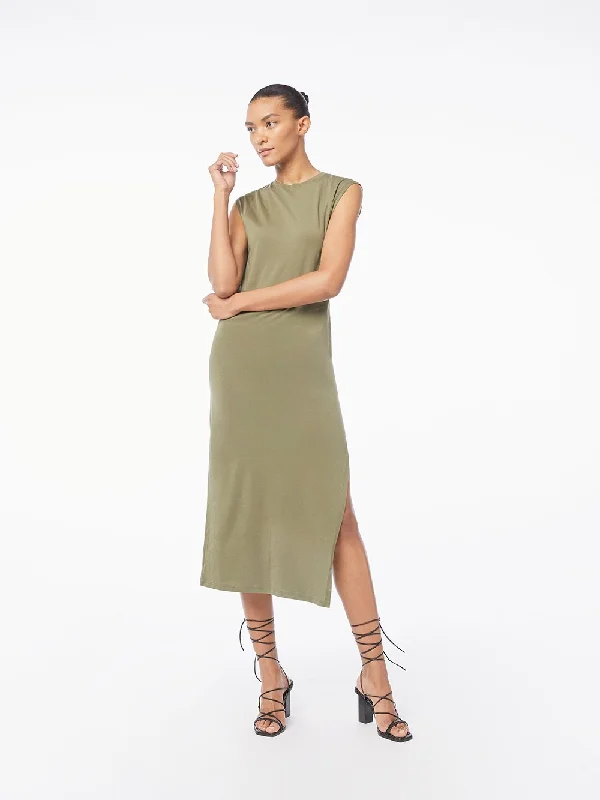 Le Muscle Maxi Dress -- Military Elegant Silk Maxi Dress
