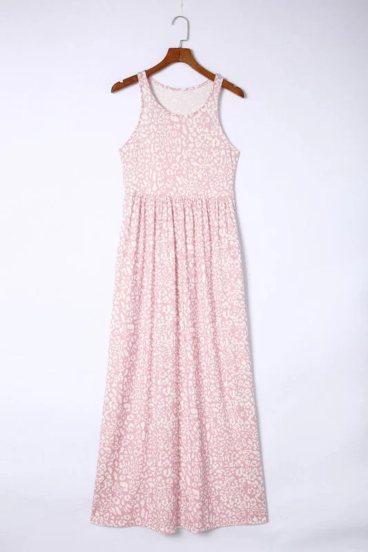 Leopard Dust Baby Pink Sleeveless maxi dress Elegant Silk Maxi Dress