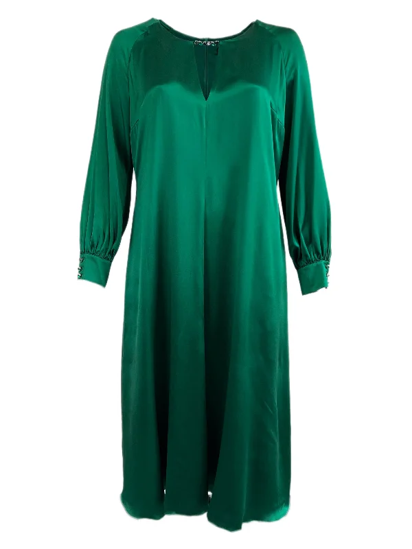 Marina Rinaldi Women's Green Dondolo Long Sleeve Silk Maxi Dress NWT Chic Summer Maxi Dress