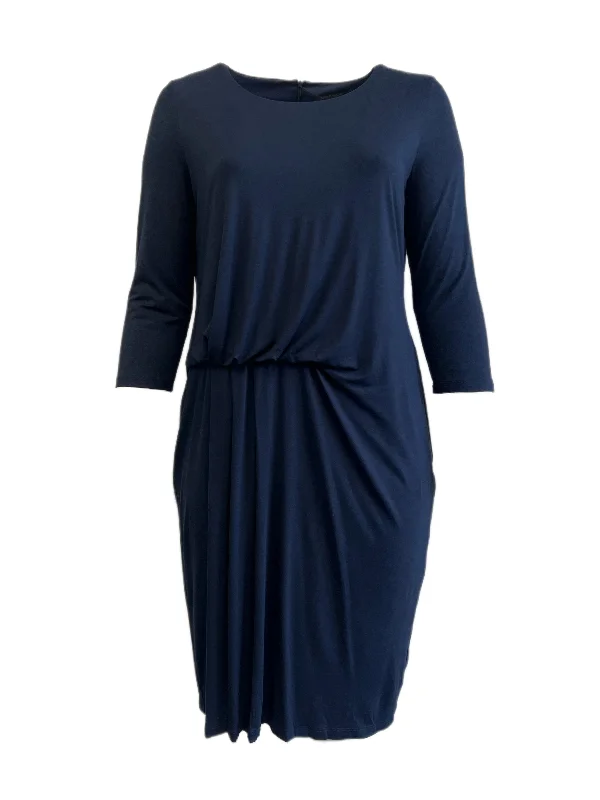 Marina Rinaldi Women's Navy Occhi 3/4 Sleeve Jersey Maxi Dress NWT Trendy Ruffled Maxi Dress Marina Rinaldi Women's Navy Occhi 3/4 Sleeve Jersey Maxi Dress NWT Trendy Ruffled Maxi Dress