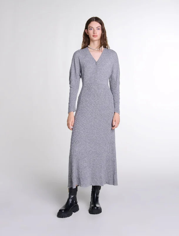 Knit maxi dress Cozy Ruffle Sleeve Maxi Dress