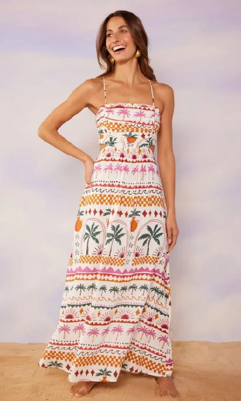 Mink Pink Eyona Strappy Maxi Dress White Palm Comfortable Maxi Dress with Slits