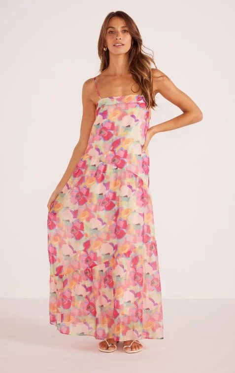 Mink Pink Freyano Maxi Dress Bright Floral Stylish Off-Shoulder Maxi Dress