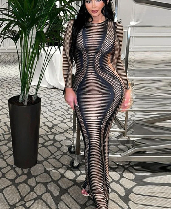 Maxi Dress Summer Clother For Women Fashion O-neck Streak Printing Long-sleveed Glitter Slim Dresses Streerwear Party Trendy Maxi Dress with Belt Maxi Dress Summer Clother For Women Fashion O-neck Streak Printing Long-sleveed Glitter Slim Dresses Streerwear Party Trendy Maxi Dress with Belt