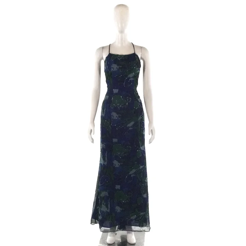 NWT WOMENS SEQUINS BLUE MAXI DRESS-S Trendy Satin Maxi Dress