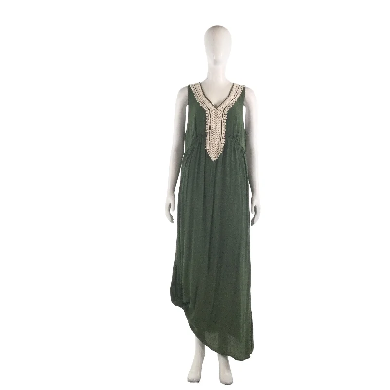 NY CCOLLECTION GREEN MAXI DRESS-PETITE PLUS Comfortable Casual Maxi Dress