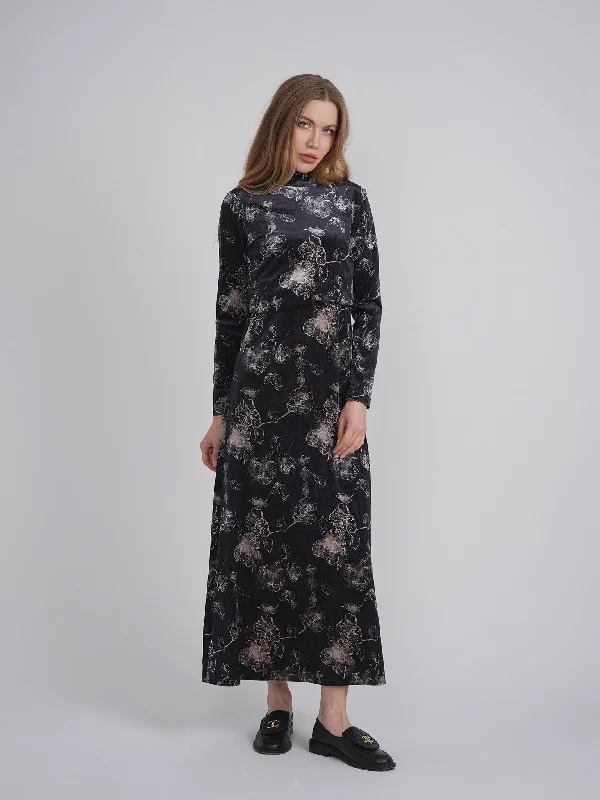 Printed Velour Maxi Dress Set 1142 Cozy Ribbed Maxi Dress