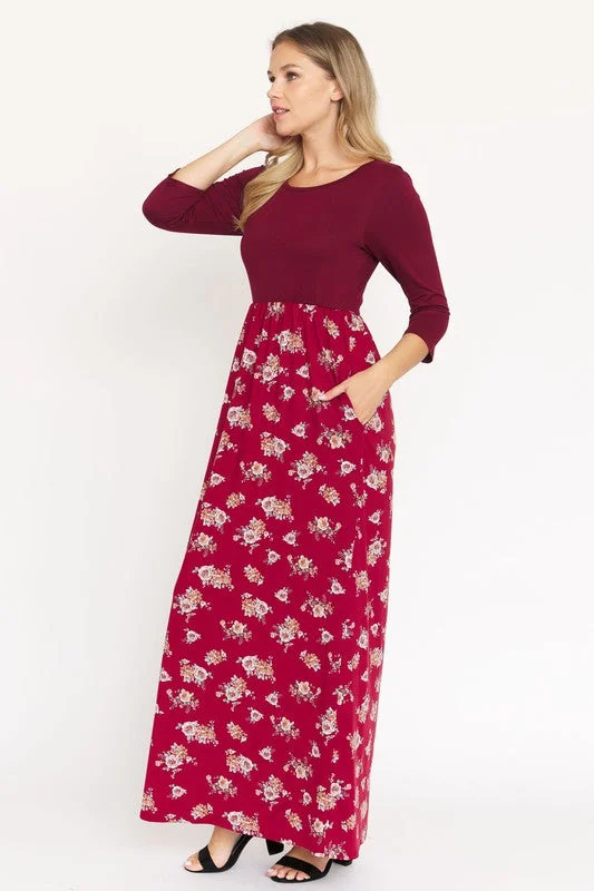 Quarter Sleeve Floral Maxi Dress Chic Boho Print Maxi Dress