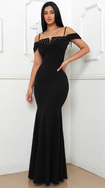 Pearl Lace Trim Detail Mermaid Maxi Dress Classic A-Line Maxi Dress