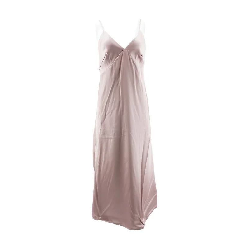 Rose Gold Solid Maxi Dress Stylish Pleated A-Line Maxi Dress