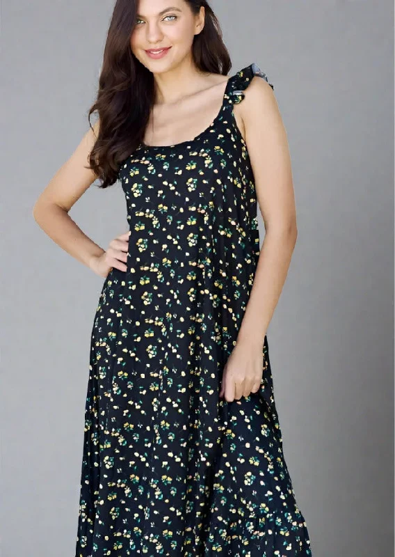 Doublju In The Garden Ruffle Floral Maxi Dress Trendy V-Neck Maxi Dress