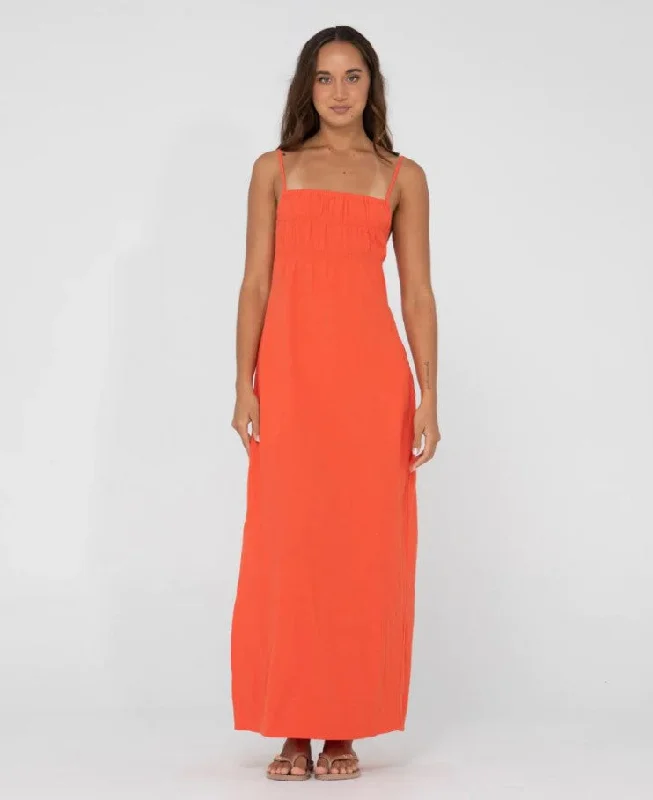 Rusty Sicily Shirred Maxi Dress - Sum23 Classic V-Neck Maxi Dress