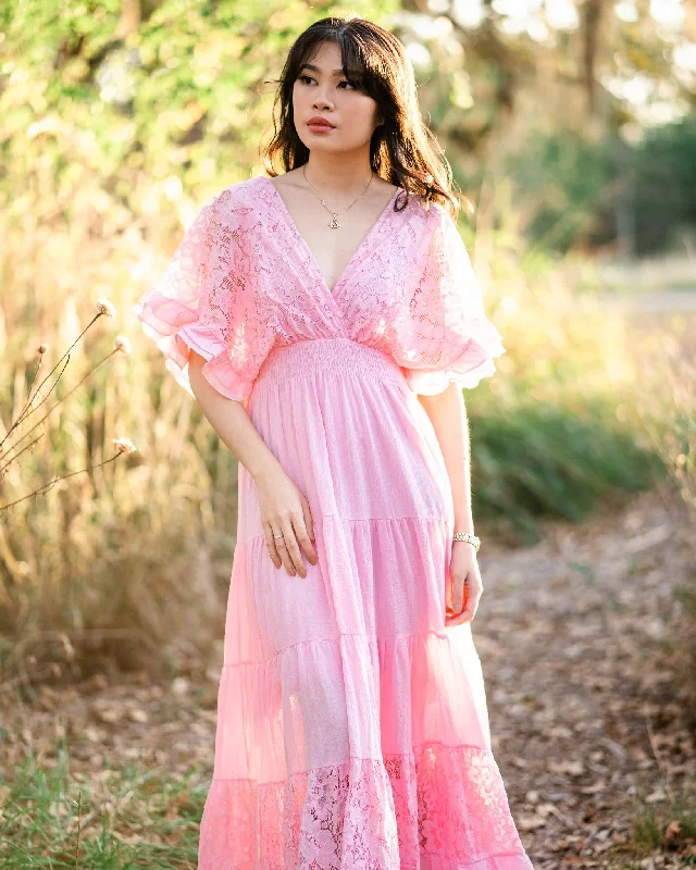 Seraphina Maxi Dress in Pink (Adult) Comfortable Long-Sleeve Maxi Dress