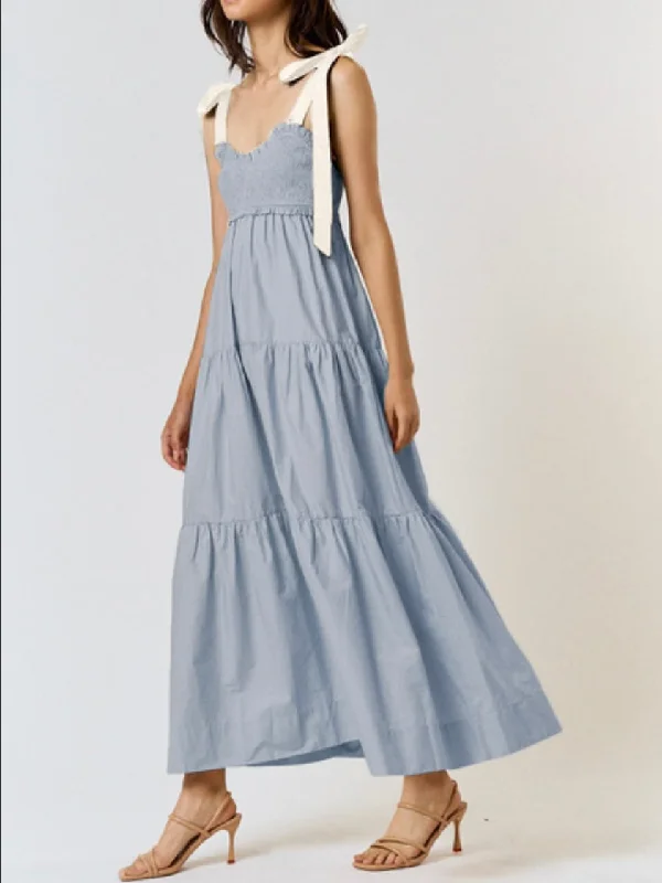 Shoulder Tie Maxi Dress Fashionable Button-Down Maxi Dress