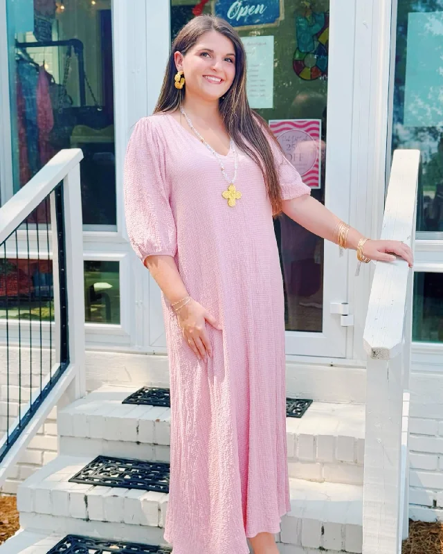 Solid Vneck Signature Maxi Dress Comfortable Bohemian Maxi Dress